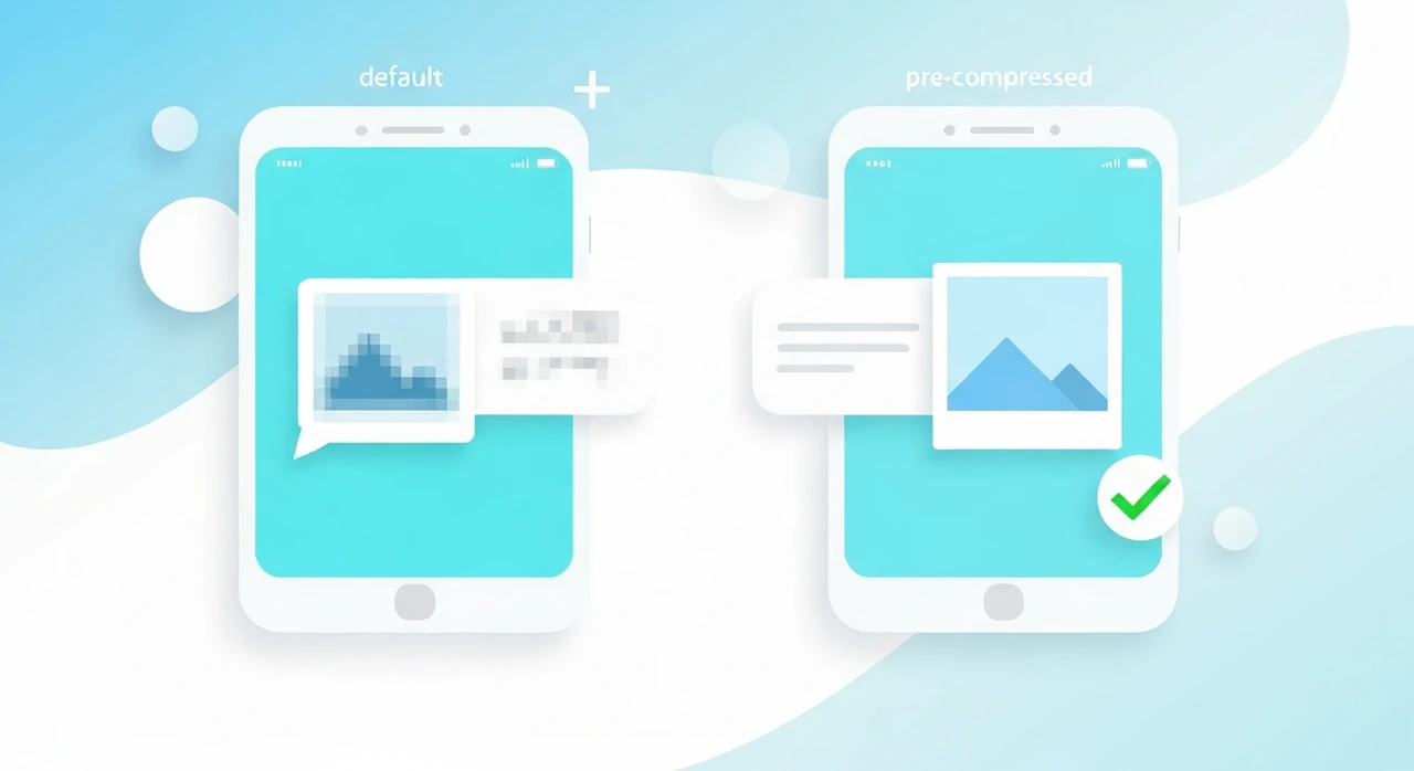 A phone screen showing a WhatsApp chat, with one side showing a blurry compressed photo and the other side a crisp pre-compressed version labeled 'better'