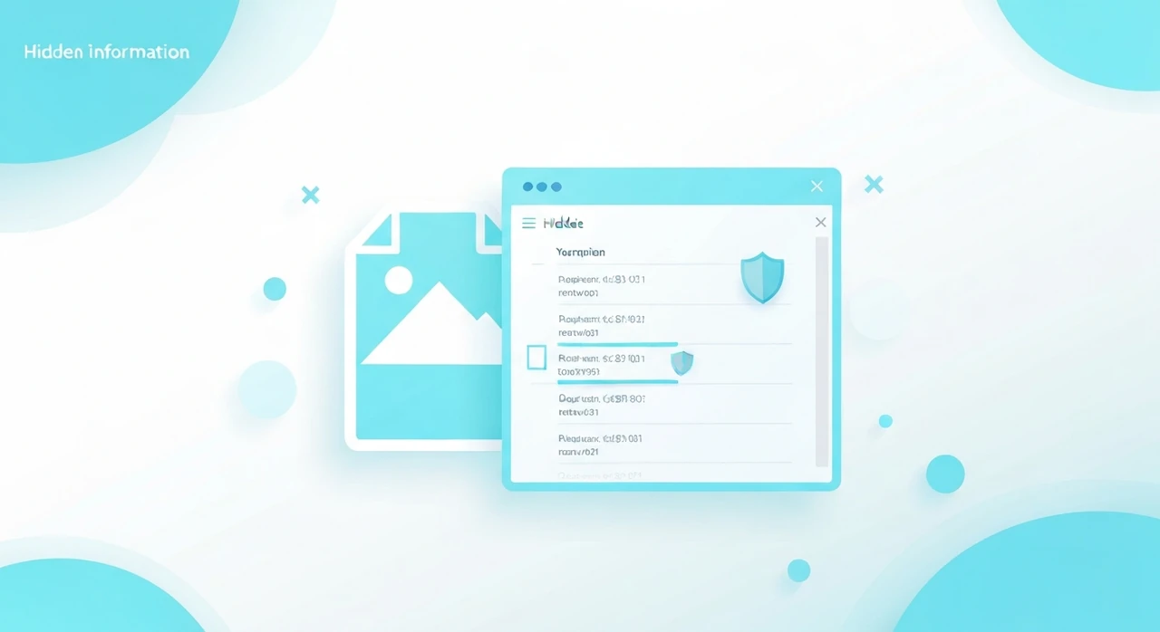 A photograph shown alongside a pane of metadata fields (camera model, GPS coordinates, timestamp), with some fields highlighted for removal