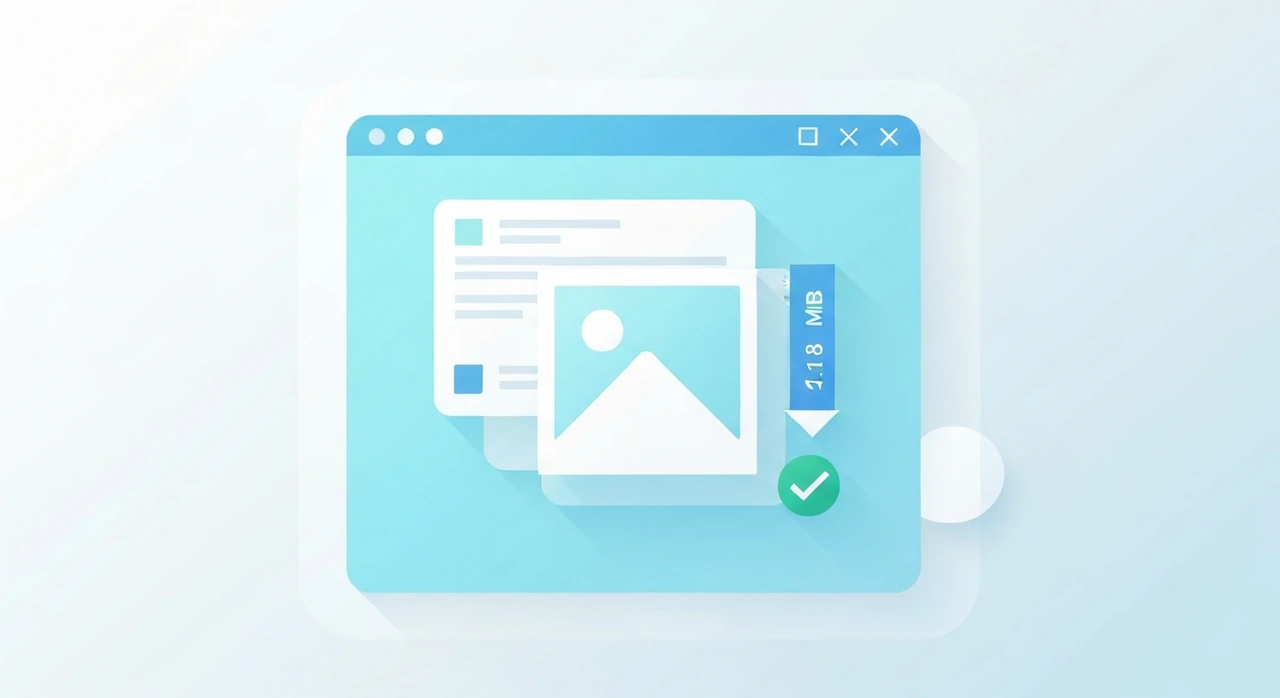 An email compose window with a photo being shrunk before being attached, showing a file-size indicator dropping from 24 MB to 1.8 MB