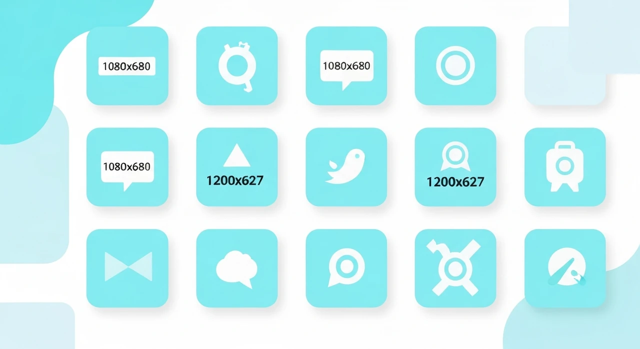 A grid of social media app icons with rectangles showing their recommended image dimensions and aspect ratios overlaid
