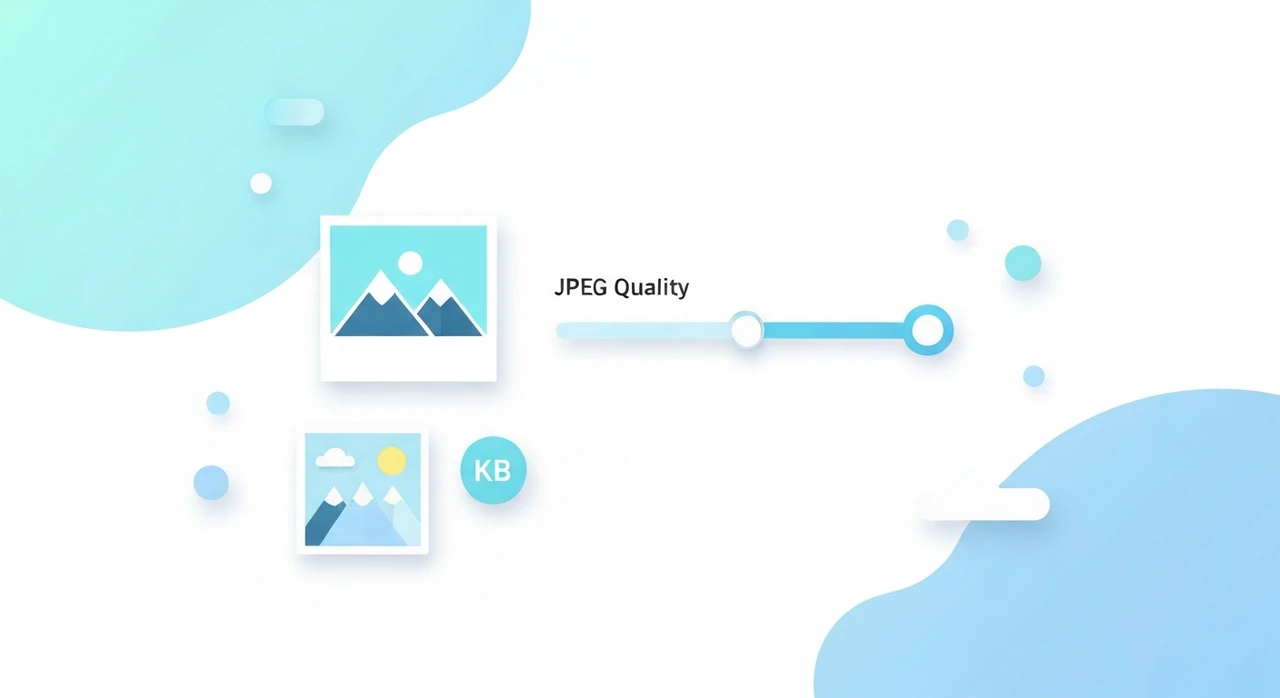 A JPEG photograph thumbnail next to a horizontal quality slider showing how adjusting quality changes file size