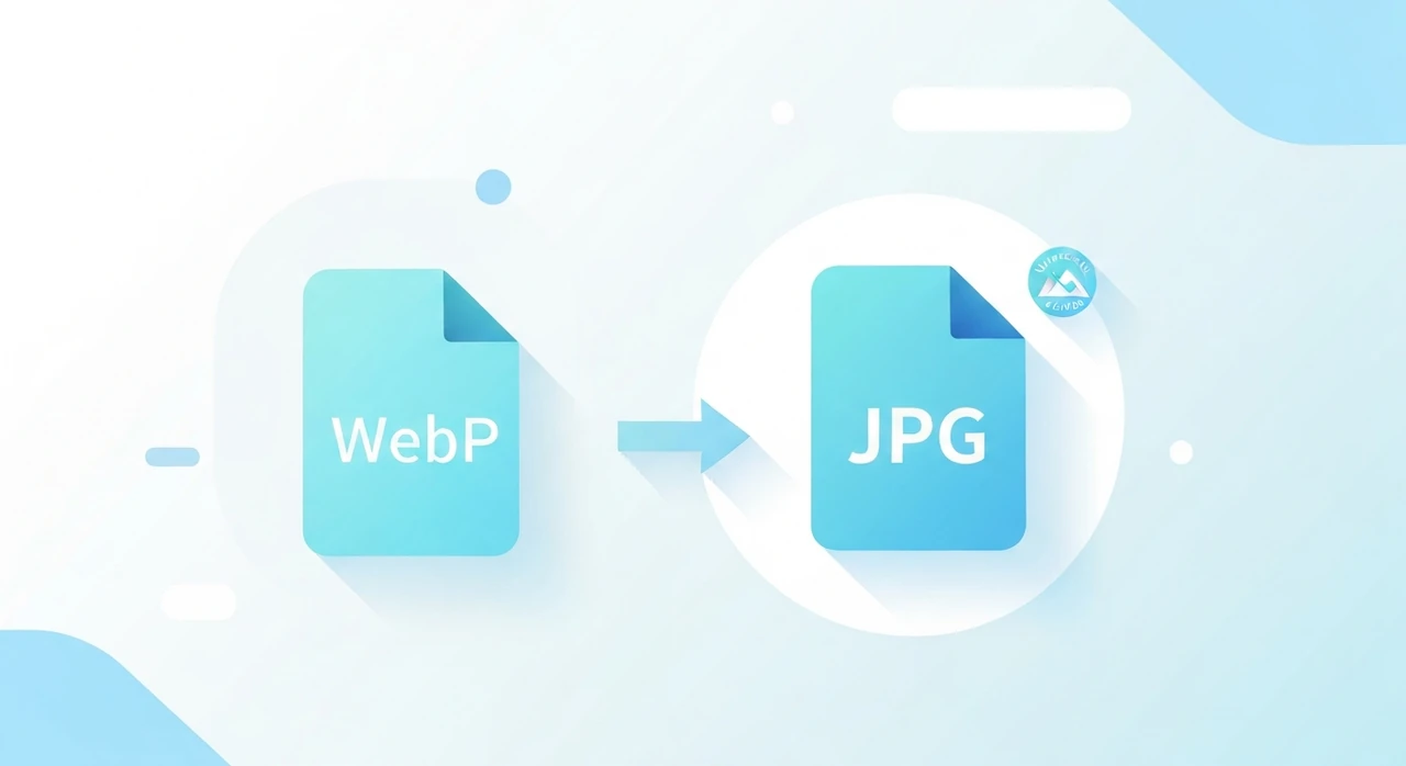 A WebP file icon on the left and a JPG file icon on the right with a conversion arrow between them
